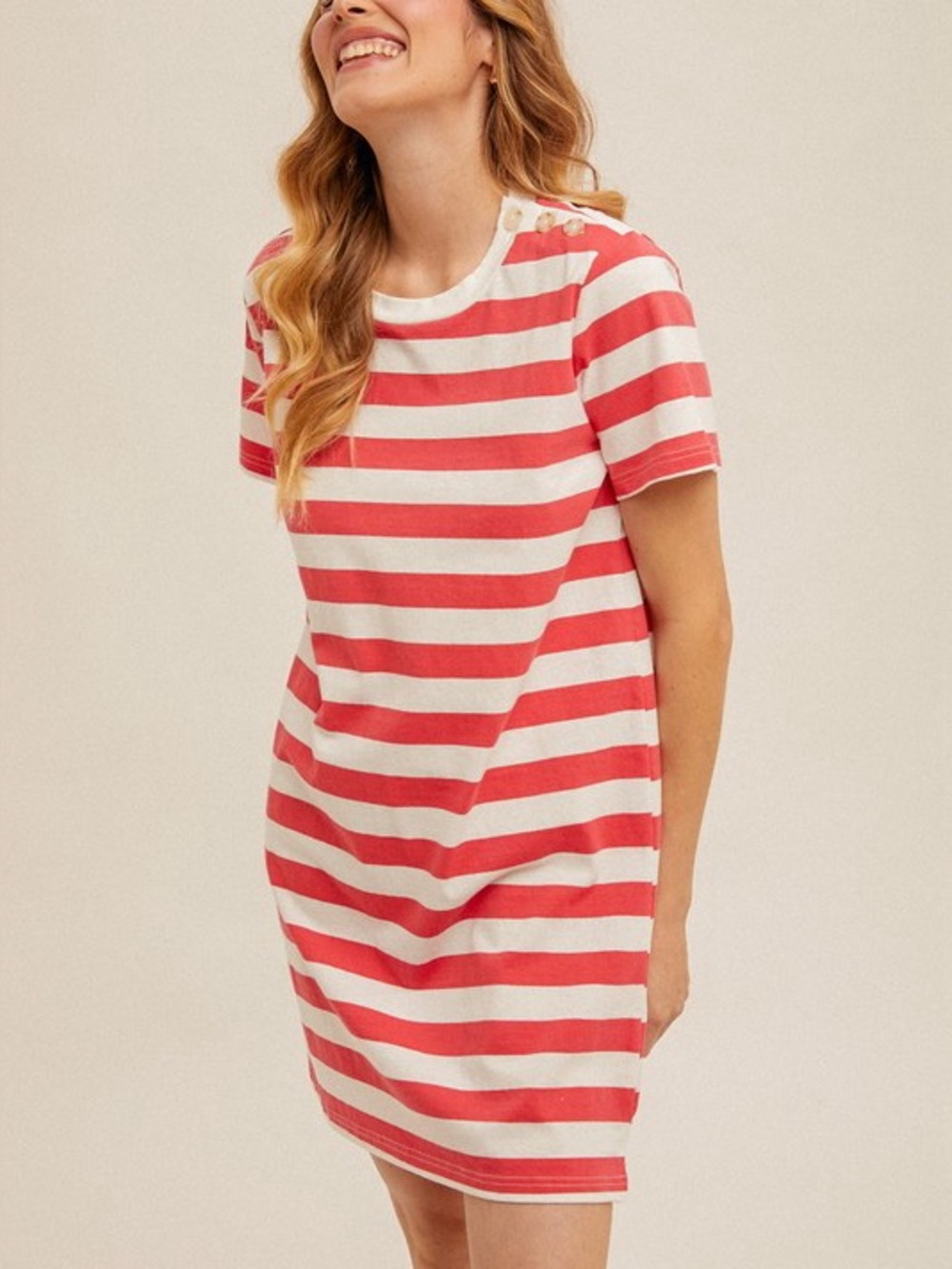 BUTTON DETAILED STRIPE T-SHIRT DRESS